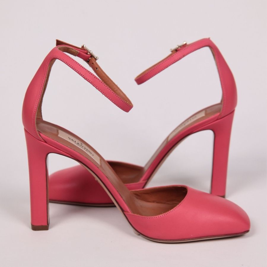 Valentino 西瓜红皮革绑带高跟鞋-7