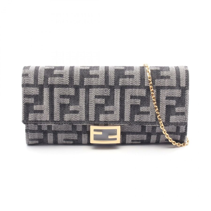 FENDI Baguette 鏈條皮夾 FF 提花肩包 8M0365AUT4F1UJ5 海軍藍 全新-0