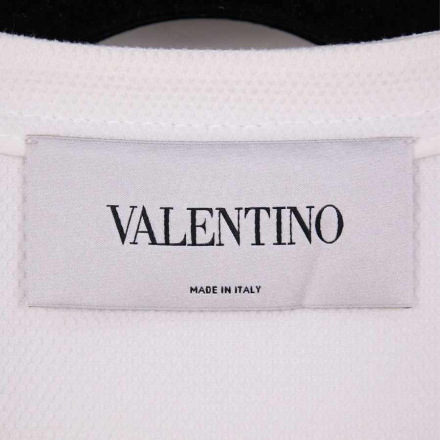 Valentino白色蕾丝花花滚边拉链圆领短袖上衣-14