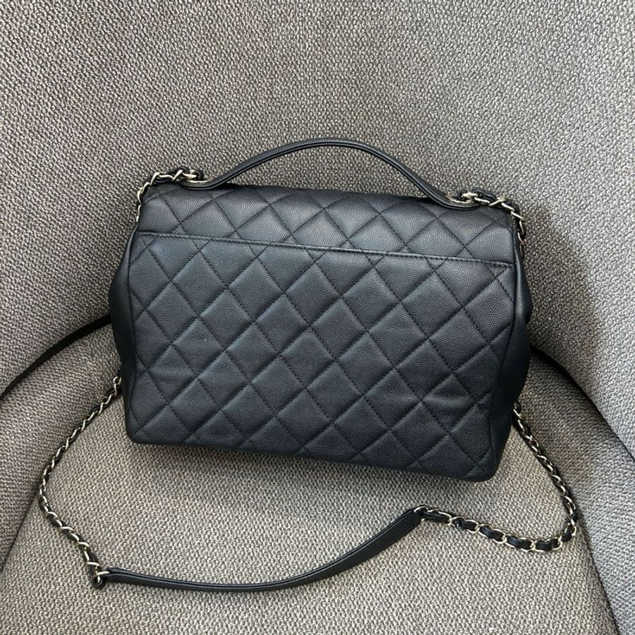 Chanel 香奈兒 黑色荔枝紋牛皮郵差包手提包斜挎包 金扣-1