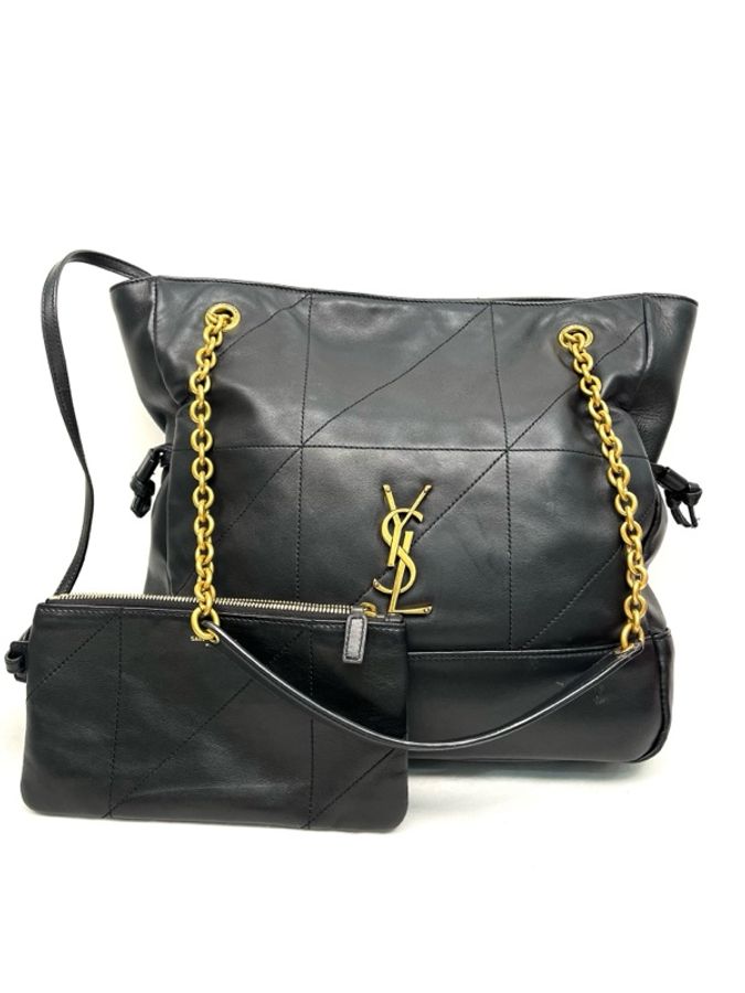YSL 聖羅蘭 Jamie 小福袋黑色羊皮革托特包Tote包購物袋手提單肩包 金扣-1