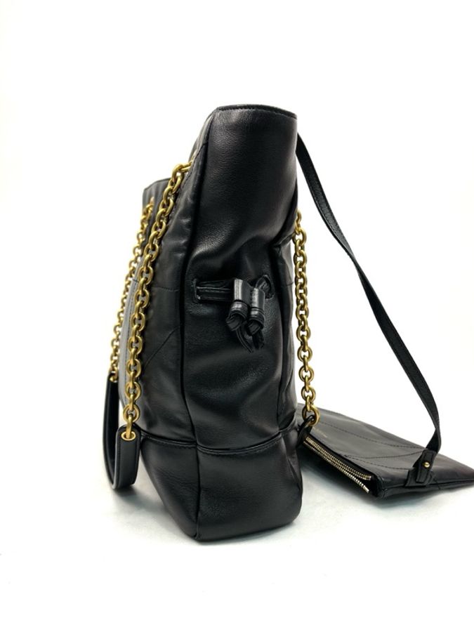 YSL 聖羅蘭 Jamie 小福袋黑色羊皮革托特包Tote包購物袋手提單肩包 金扣-4