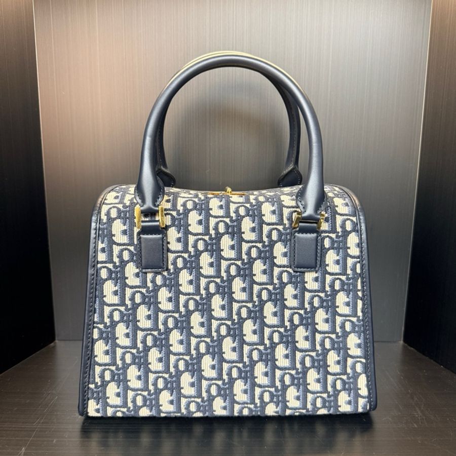 迪奧/Dior Boston 藍色經典老花波士頓手提包斜背包單肩包 中號-1