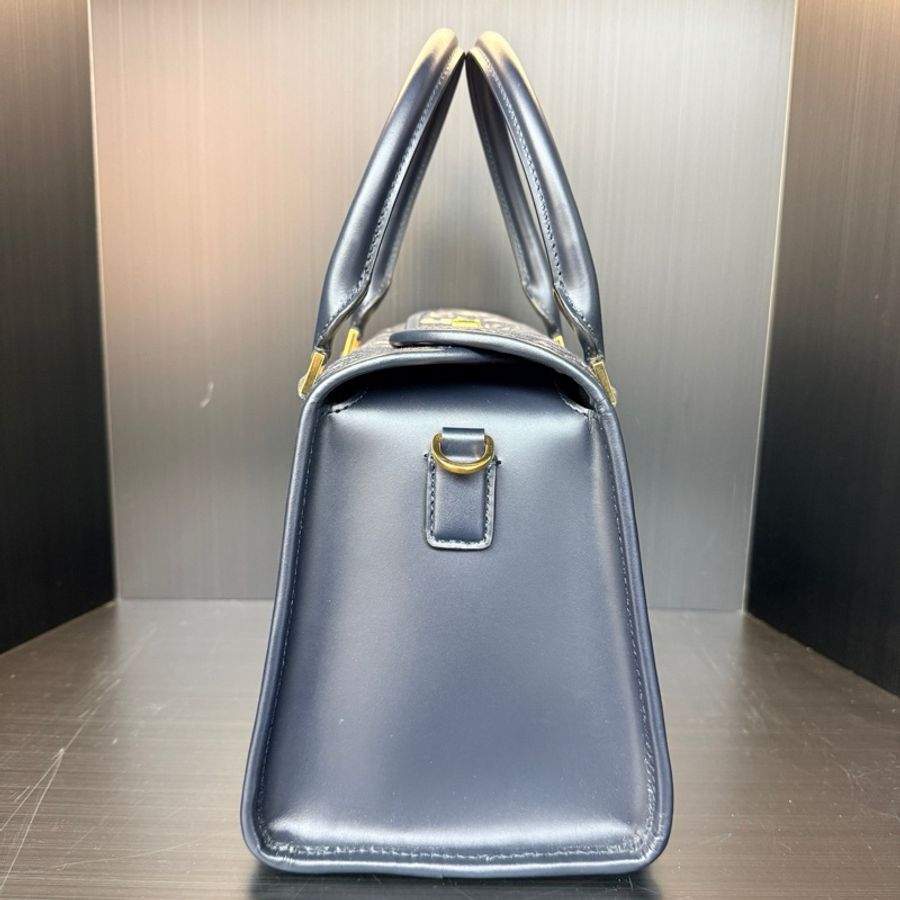 迪奧/Dior Boston 藍色經典老花波士頓手提包斜背包單肩包 中號-3
