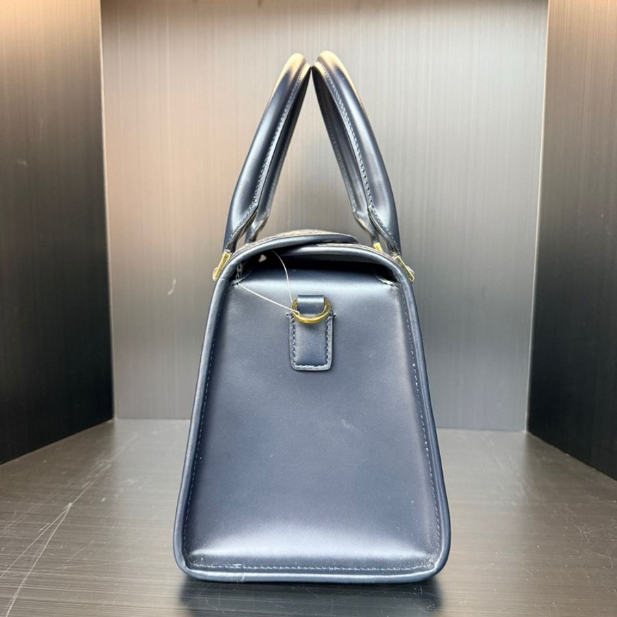 迪奧/Dior Boston 藍色經典老花波士頓手提包斜背包單肩包 中號-4