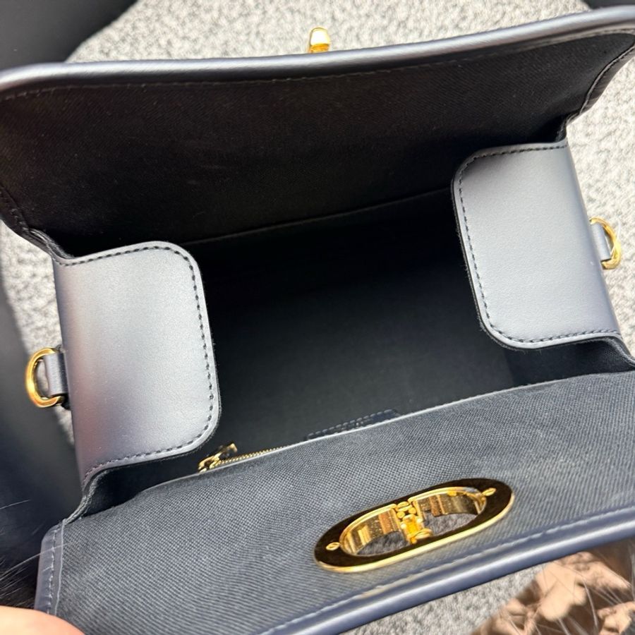 迪奧/Dior Boston 藍色經典老花波士頓手提包斜背包單肩包 中號-8