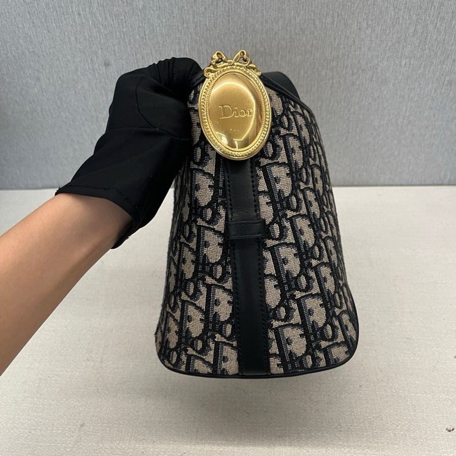 Dior迪奧Medaillon小號水桶包老花藍色刺繡單肩包手提包-3