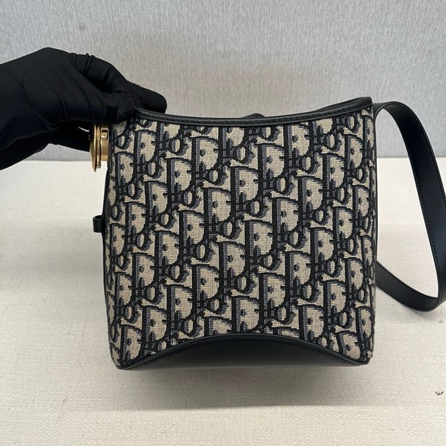 Dior迪奧Medaillon小號水桶包老花藍色刺繡單肩包手提包-4
