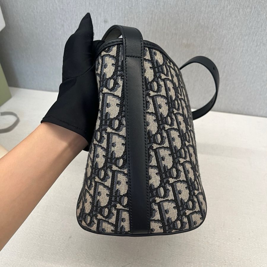 Dior迪奧Medaillon小號水桶包老花藍色刺繡單肩包手提包-5