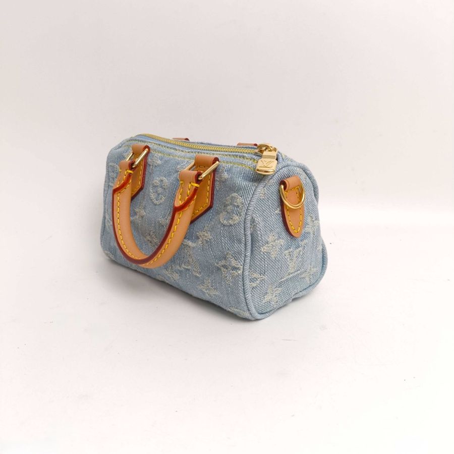 LV Louis Vuitton /路易威登speedy nano單寧牛仔手提包斜挎包-3