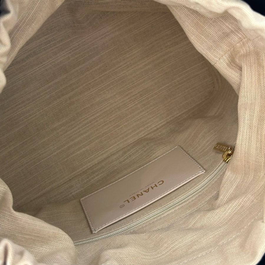 Chanel香奈兒 26P黑金牛皮Hobo菜籃子中號手提包 底長24cm-6