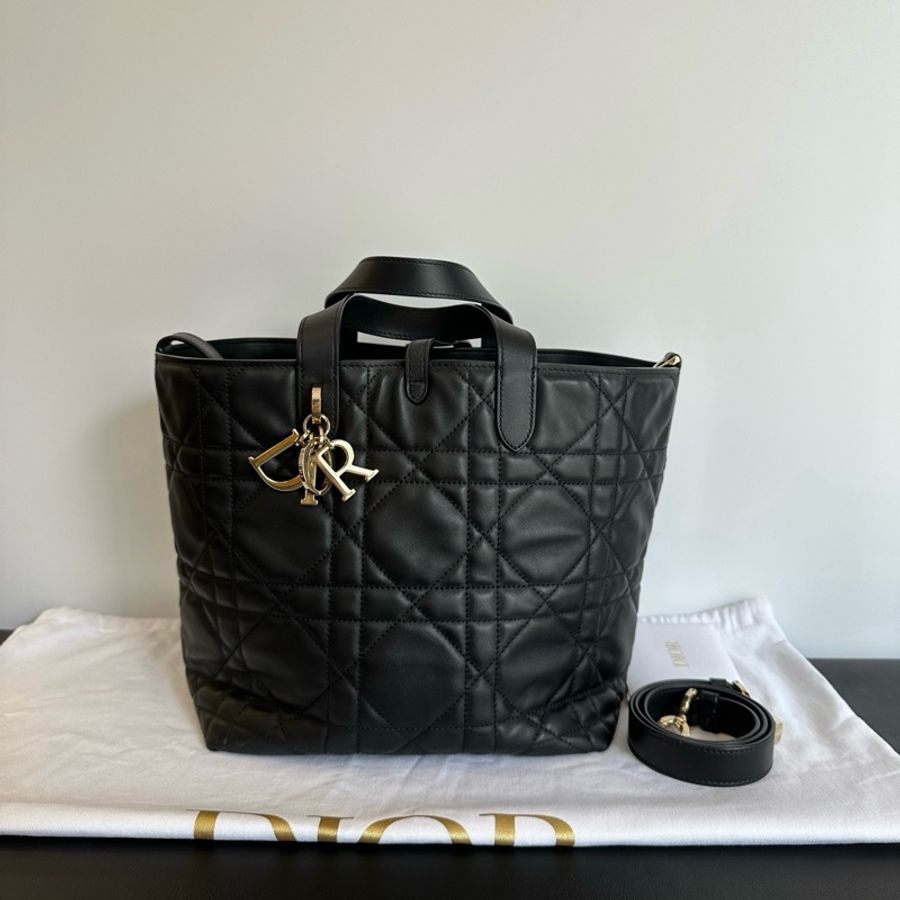 Dior/迪奧 竪版 土著中號 黑色羊皮手提包斜挎包-0