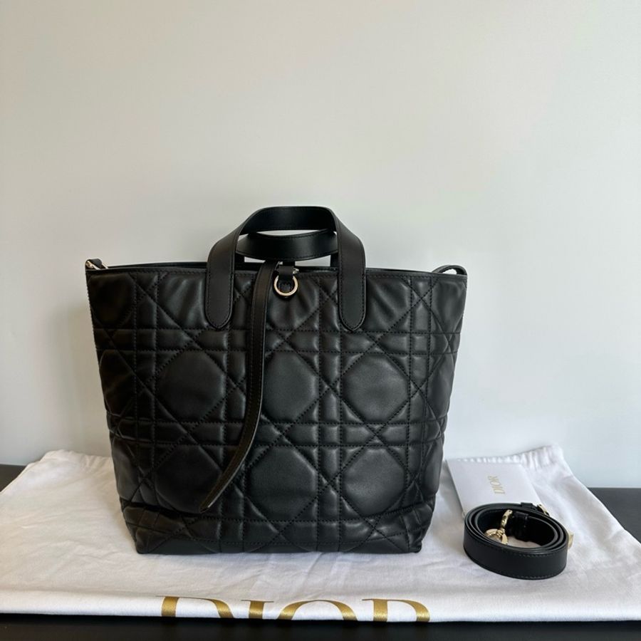 Dior/迪奧 竪版 土著中號 黑色羊皮手提包斜挎包-1