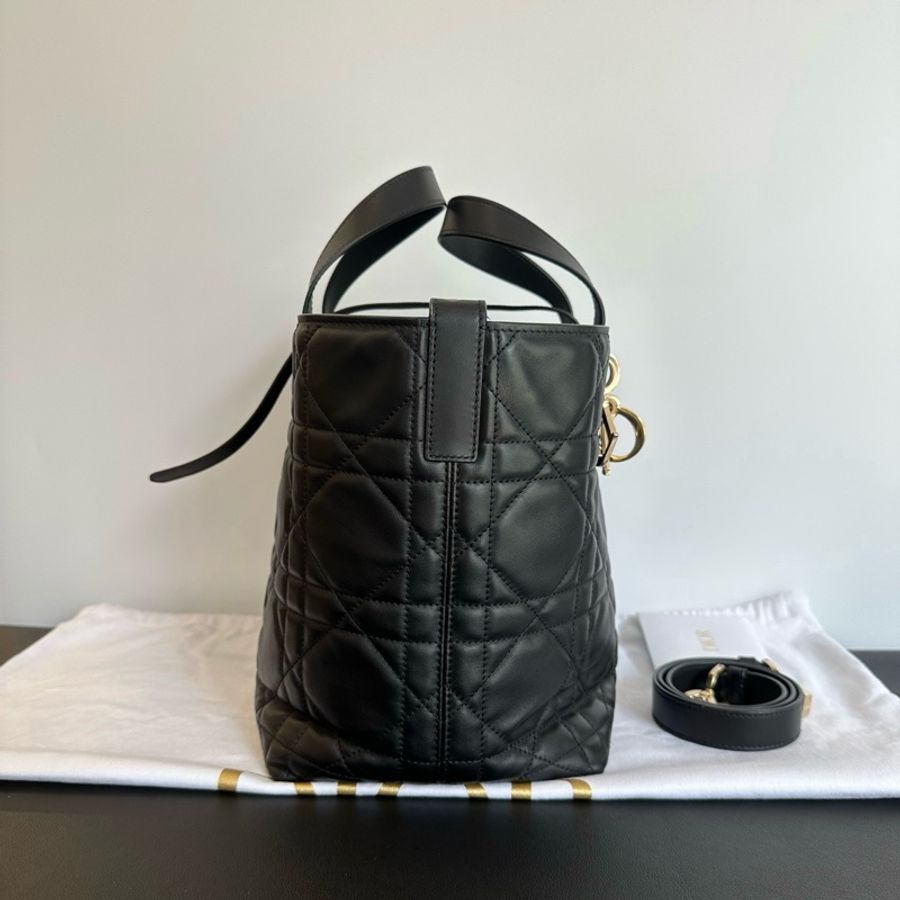 Dior/迪奧 竪版 土著中號 黑色羊皮手提包斜挎包-3