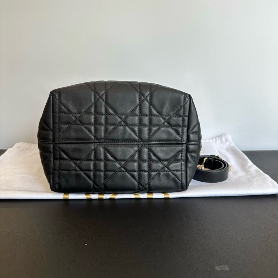 Dior/迪奧 竪版 土著中號 黑色羊皮手提包斜挎包-4