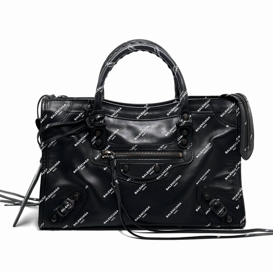 【威選精品】🖤 BALENCIAGA 黑色滿印Logo小號機車包-2