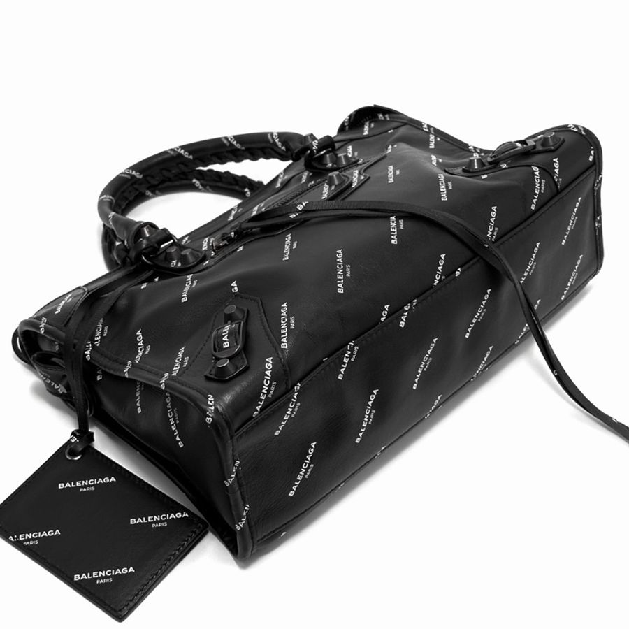 【威選精品】🖤 BALENCIAGA 黑色滿印Logo小號機車包-6