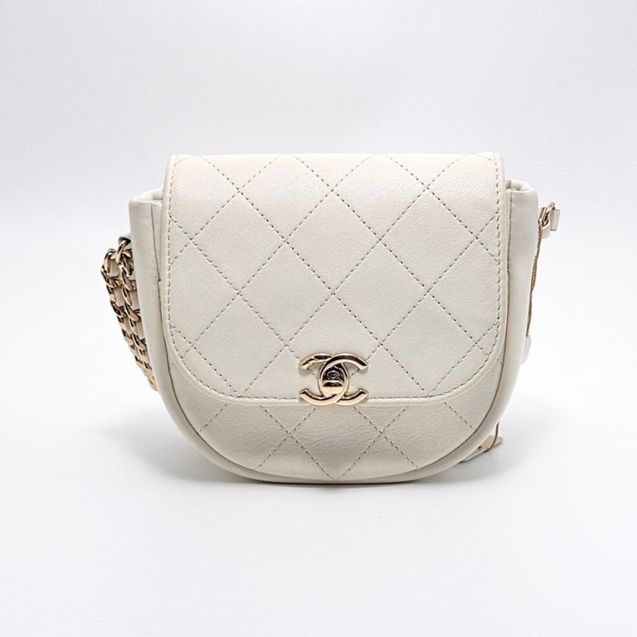 【威選精品】🤍 CHANEL 白色金扣馬鞍鏈條包-2