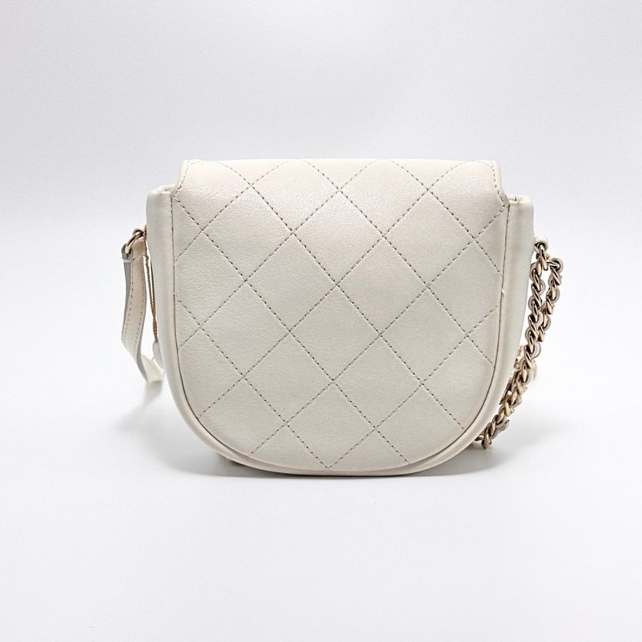 【威選精品】🤍 CHANEL 白色金扣馬鞍鏈條包-6
