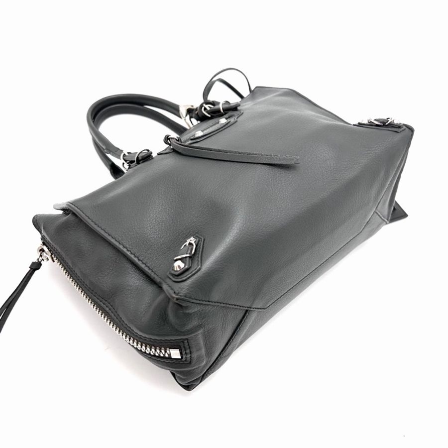 【威選精品】🩶 BALENCIAGA 灰色銀扣機車托特包-3