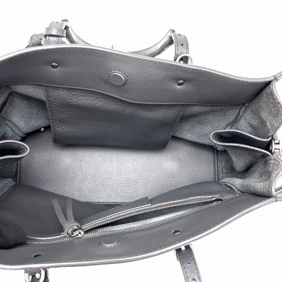 【威選精品】🩶 BALENCIAGA 灰色銀扣機車托特包-10