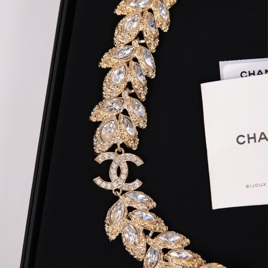 Chanel 26C鎏金麦穗莱茵石chocker短项链-13