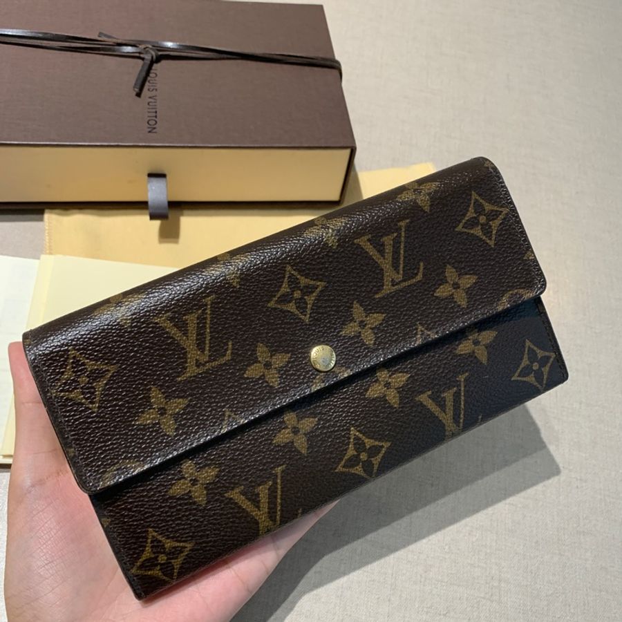 台北101購入正品 Louis Vuitton 路易威登 LV 錢包 長夾 老花小金豆 長款錢包經典款發財包 扣式長夾-1