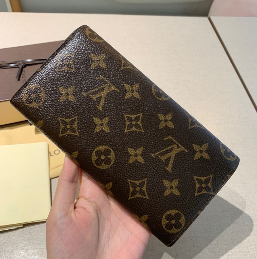 台北101購入正品 Louis Vuitton 路易威登 LV 錢包 長夾 老花小金豆 長款錢包經典款發財包 扣式長夾-5