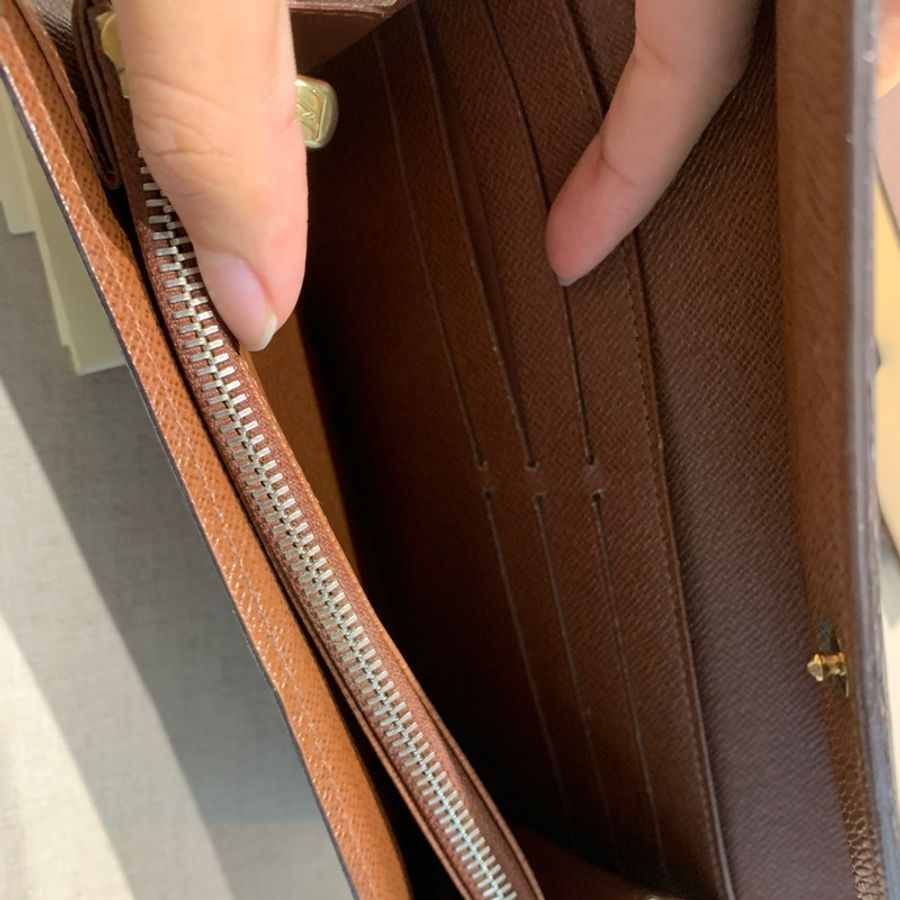 台北101購入正品 Louis Vuitton 路易威登 LV 錢包 長夾 老花小金豆 長款錢包經典款發財包 扣式長夾-7