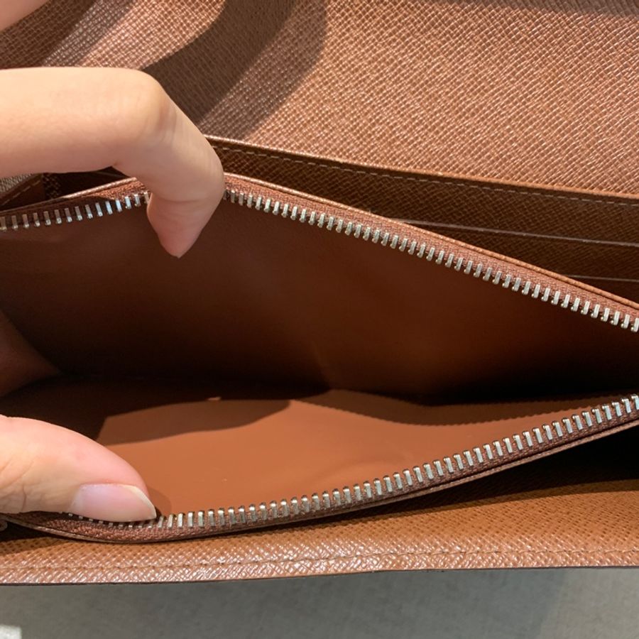 台北101購入正品 Louis Vuitton 路易威登 LV 錢包 長夾 老花小金豆 長款錢包經典款發財包 扣式長夾-8