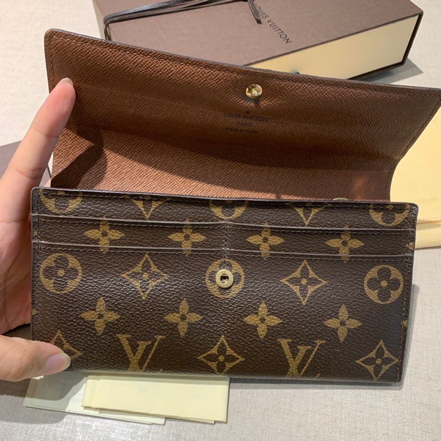 台北101購入正品 Louis Vuitton 路易威登 LV 錢包 長夾 老花小金豆 長款錢包經典款發財包 扣式長夾-10