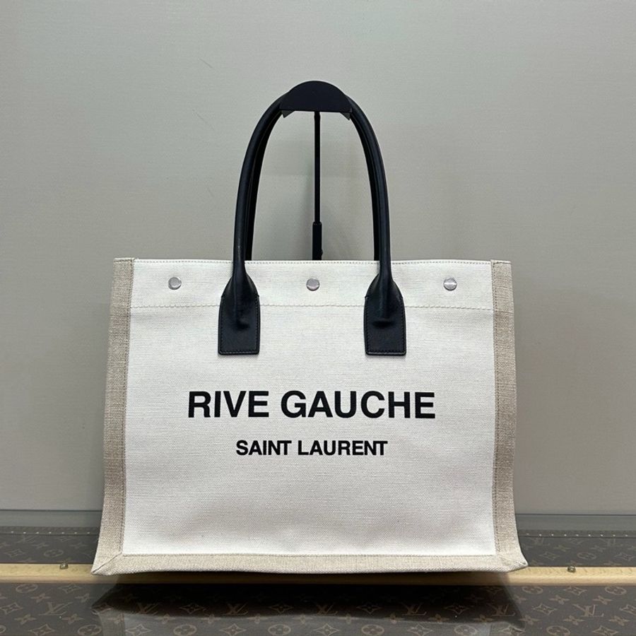 【威選精品】🖤 YSL RIVE GAUCHE 拼色亞麻皮革托特包-6