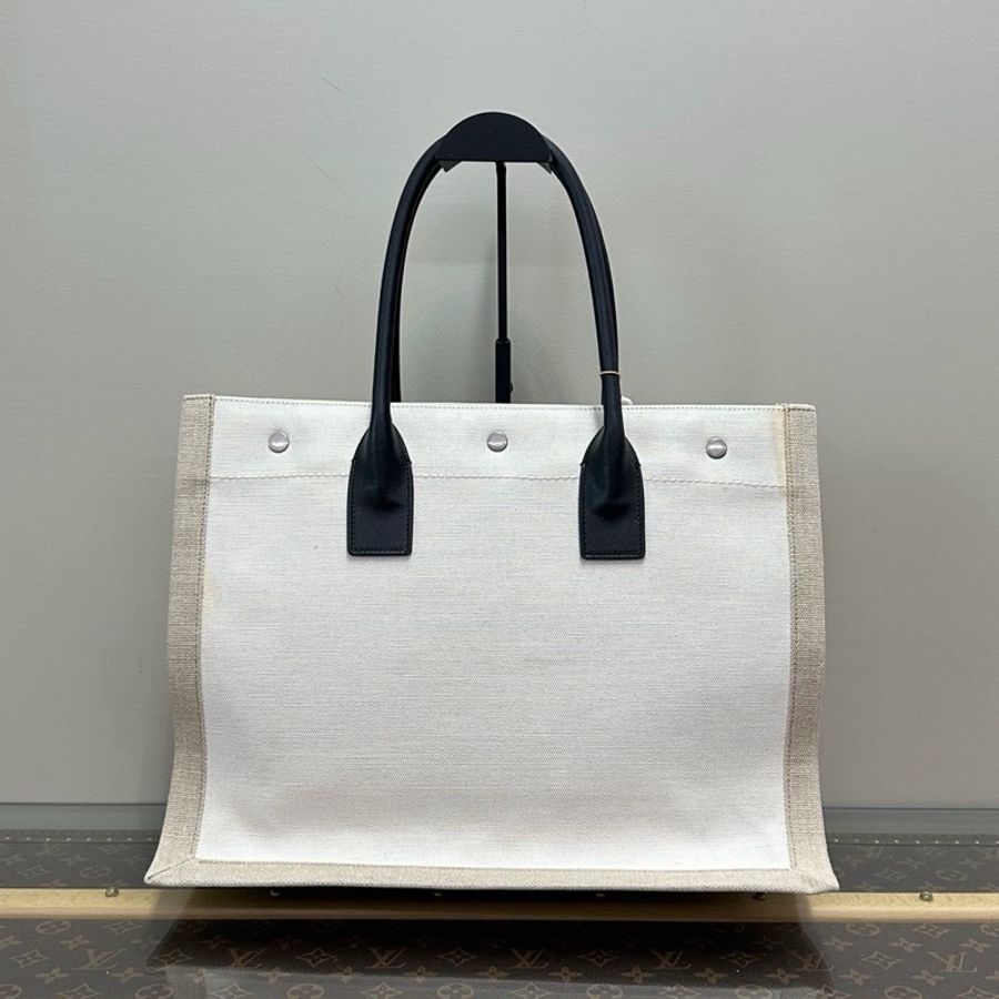 【威選精品】🖤 YSL RIVE GAUCHE 拼色亞麻皮革托特包-7