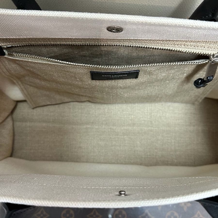 【威選精品】🖤 YSL RIVE GAUCHE 拼色亞麻皮革托特包-11