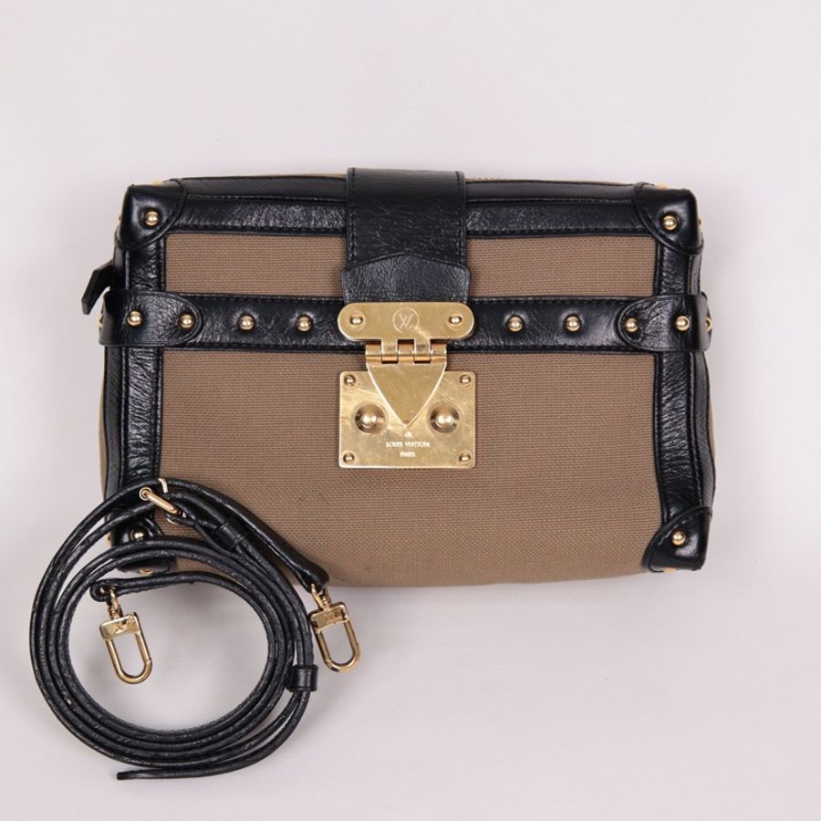 LV soft trunk帆布拼皮petite malle软盒子单肩斜挎包-0