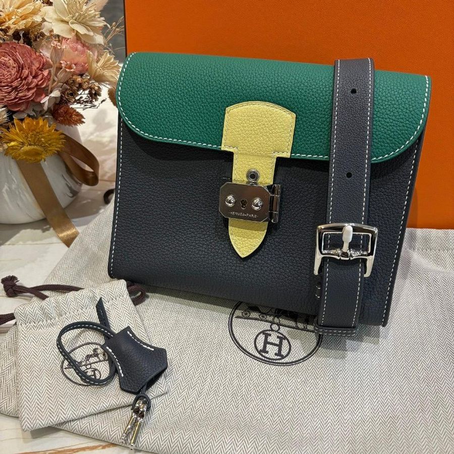 *SHIHNA名牌精品* HERMÈS Sac a depeches 21三拼色郵差包-0