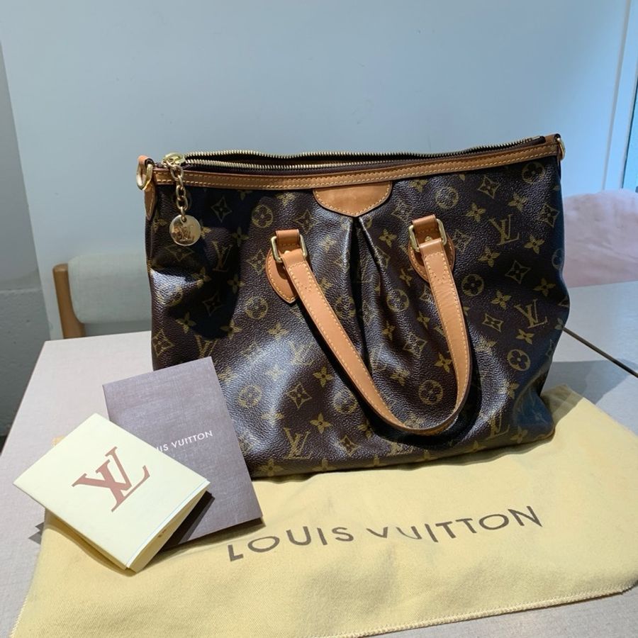 台北101購入 正品 Louis Vuitton 路易威登  LV PALERMO PM 兩用托特包 PVC帆布 老花 棕色 金釦 斜背包 肩背包 手提包 手拿包 通勤包-0