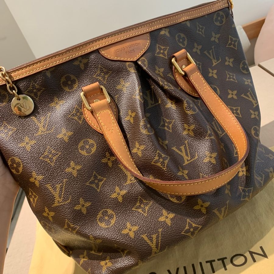 台北101購入 正品 Louis Vuitton 路易威登  LV PALERMO PM 兩用托特包 PVC帆布 老花 棕色 金釦 斜背包 肩背包 手提包 手拿包 通勤包-1