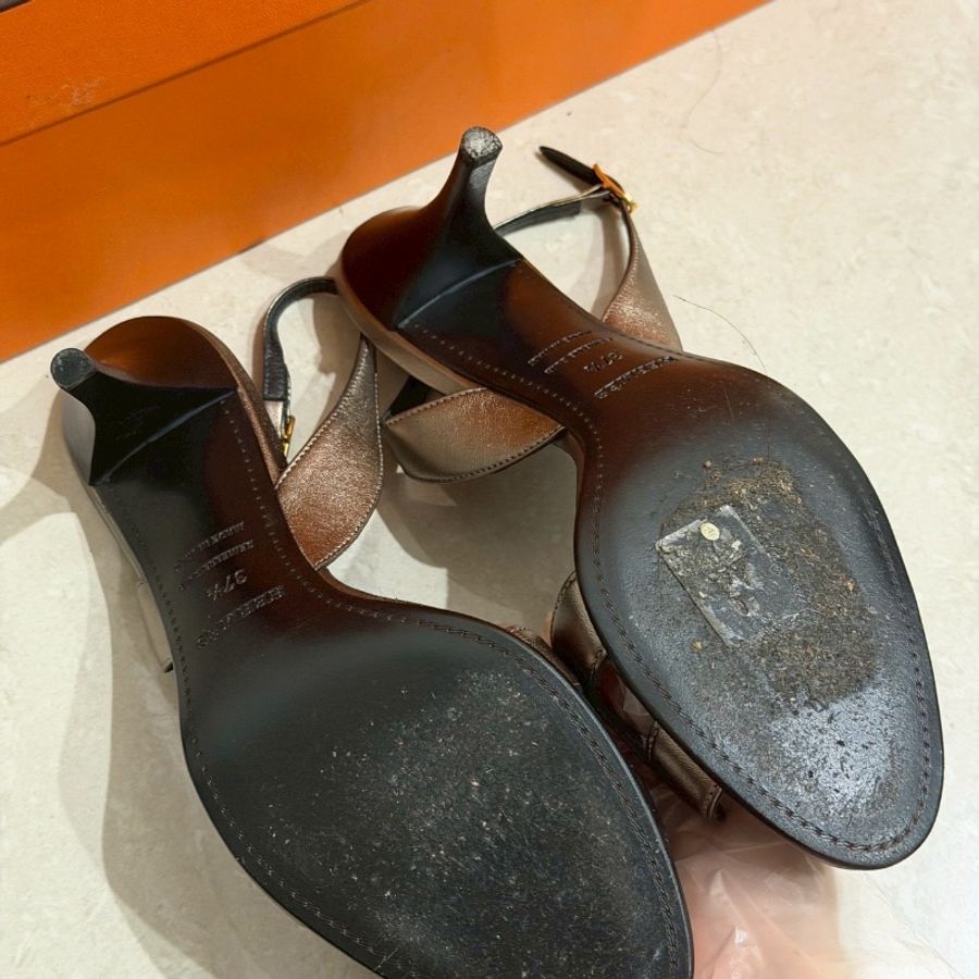 全新閒置🧡#愛馬仕 #金色H #高跟涼鞋 #37.5碼 #塵袋購證-5