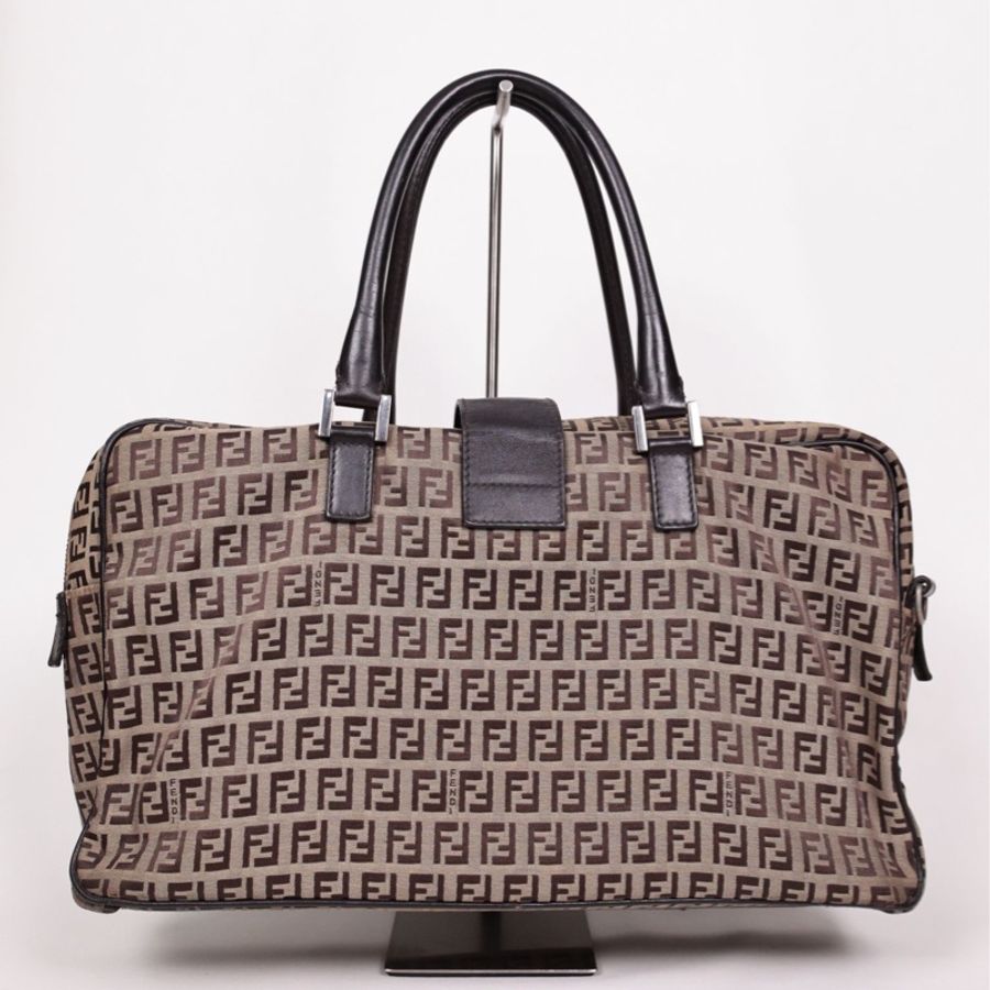 Fendi 棕色老花波士顿手提包-1