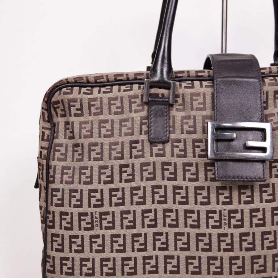 Fendi 棕色老花波士顿手提包-7