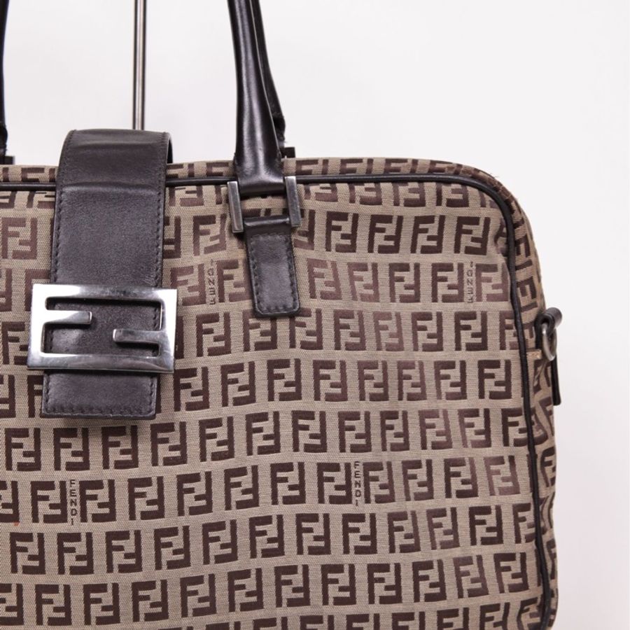 Fendi 棕色老花波士顿手提包-8