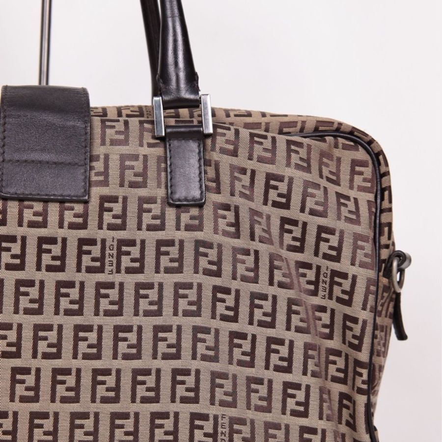 Fendi 棕色老花波士顿手提包-10