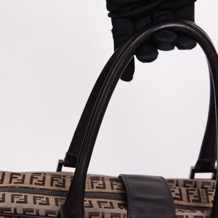 Fendi 棕色老花波士顿手提包-38