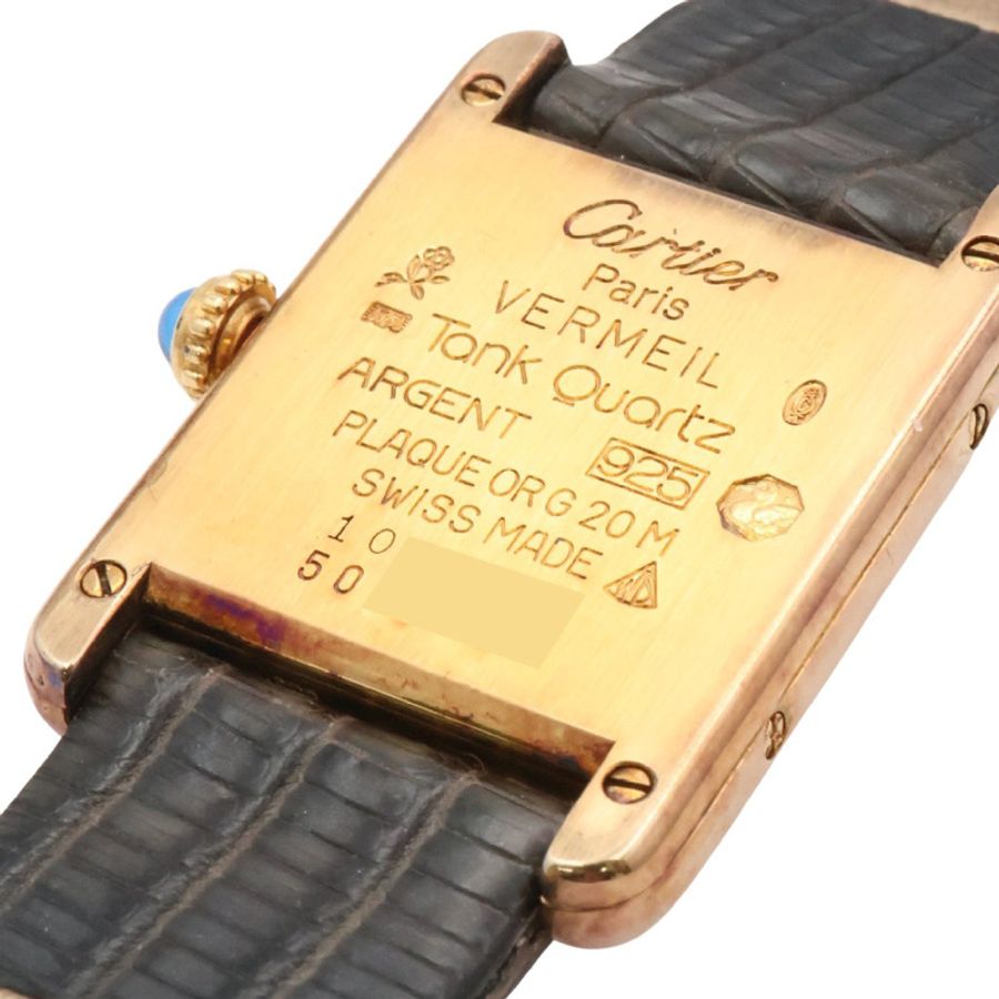 灰/白錶盤 灰色皮帶 鍍金 MUST TANK SM 腕錶【Cartier 卡地亞】 5057001-3