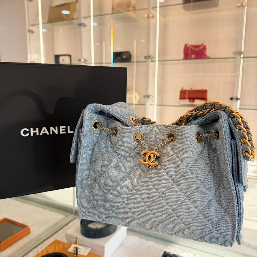 *SHIHNA名牌精品* Chanel 25 小號 Hobo Bag 水洗單寧布 金釦 (芯片款)-0