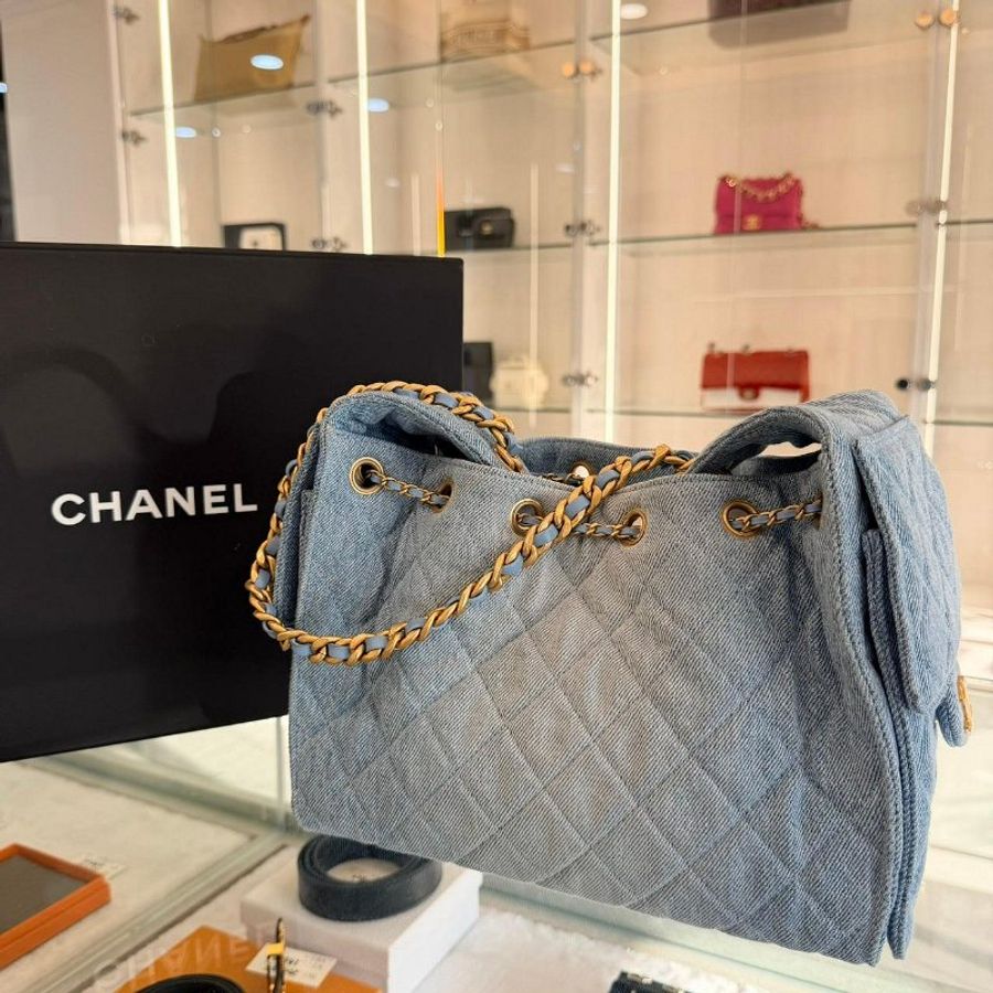 *SHIHNA名牌精品* Chanel 25 小號 Hobo Bag 水洗單寧布 金釦 (芯片款)-6