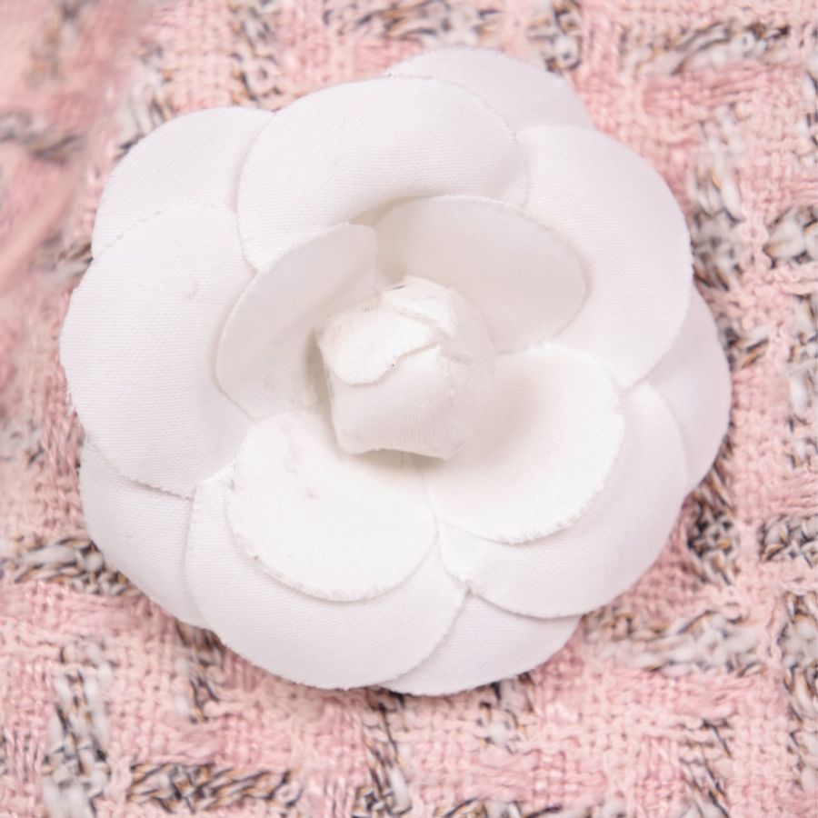 Chanel 10开樱花粉格纹粗花呢tote包手提包-32