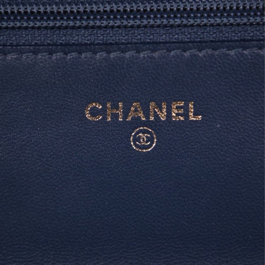 Chanel 15开雾霾蓝蛇皮皮穿链woc单肩包-33