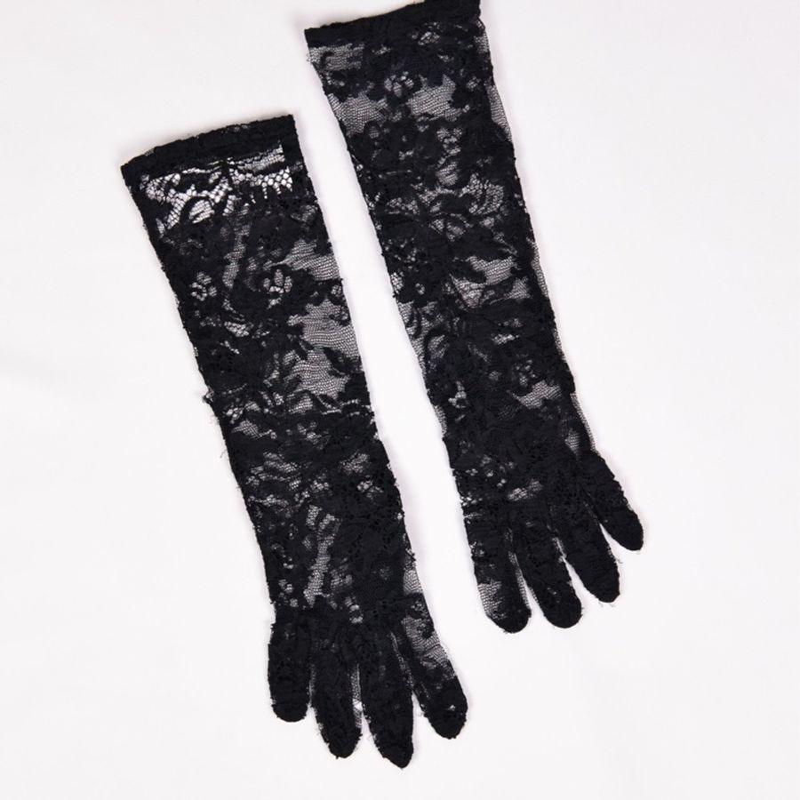 Dolce&Gabbana黑色蕾丝晚宴手套长手套-0
